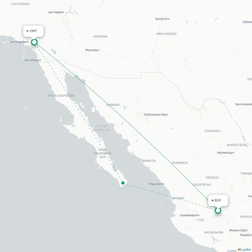 Mapa lotu bezpośredniego León – Ontario