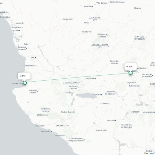 Mapa lotu bezpośredniego León – Puerto Vallarta