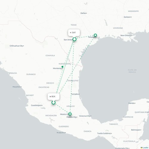 Mapa lotu bezpośredniego León – San Antonio