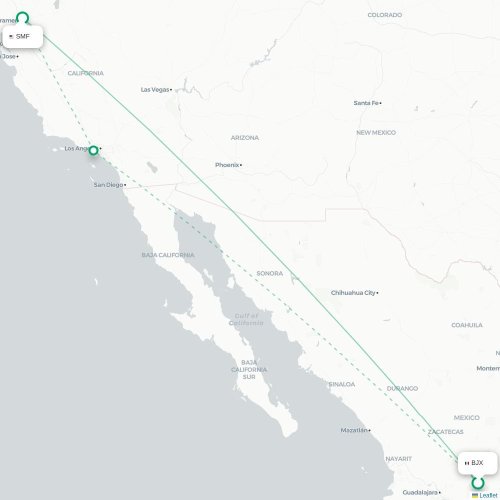 Mapa lotu bezpośredniego León – Sacramento