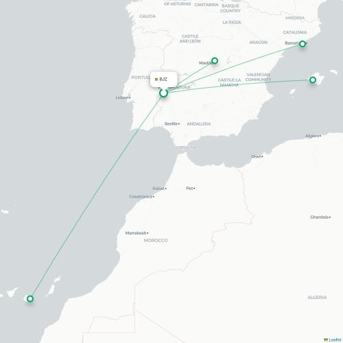 Badajoz – Las Palmas de Gran Canaria suoran lennon kartta