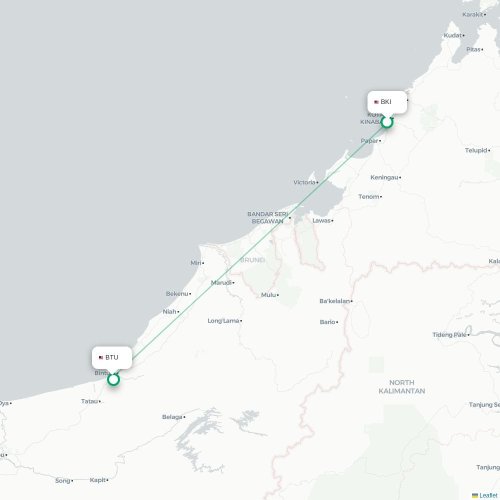 Mapa de vuelo directo Kota Kinabalu - Bintulu