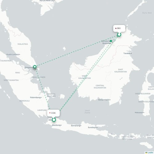 Mapa lotu bezpośredniego Kota Kinabalu – Dżakarta