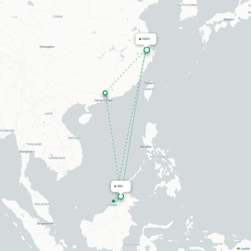 Mapa lotu bezpośredniego Kota Kinabalu – Hangzhou