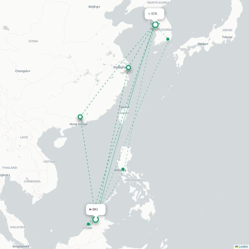 Mapa de vuelo directo Kota Kinabalu - Incheon