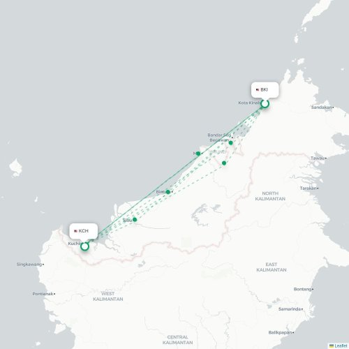 Mapa de vuelo directo Kota Kinabalu - Kuching