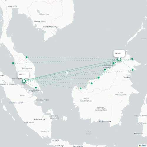 Mapa de vuelo directo Kota Kinabalu - Kuala Lumpur