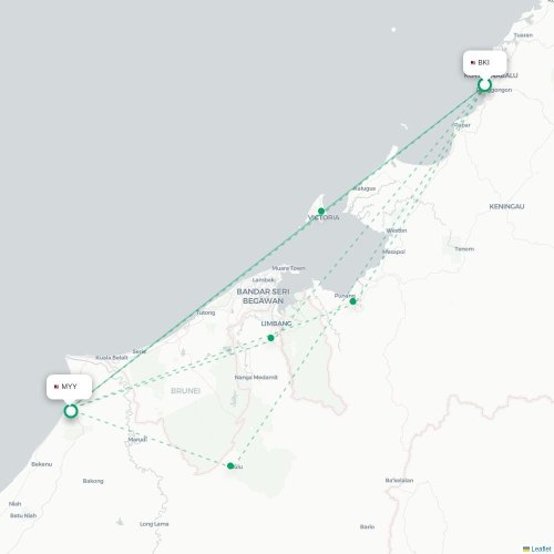 Mapa de vuelo directo Kota Kinabalu - Miri
