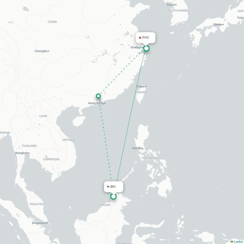 Mapa de vuelo directo Kota Kinabalu - Shangai