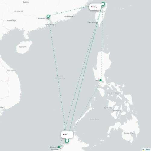 Mapa lotu bezpośredniego Kota Kinabalu – Tajpej
