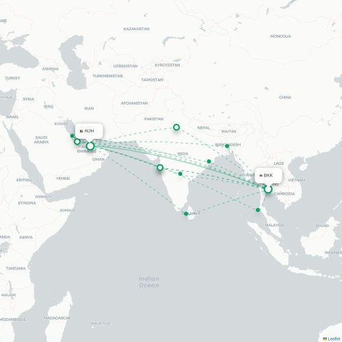 Mapa lotu bezpośredniego Bangkok – Abu Zabi
