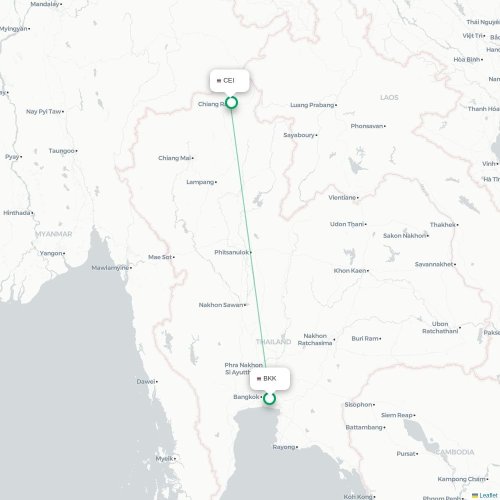 Mapa lotu bezpośredniego Bangkok – Cziang Raj