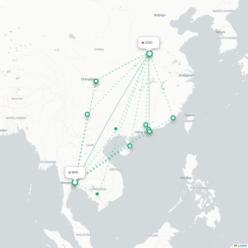 Mapa lotu bezpośredniego Bangkok – Czengczou