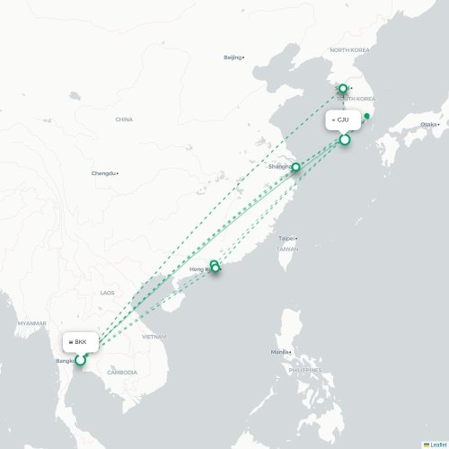 Mapa lotu bezpośredniego Bangkok – Czedżu