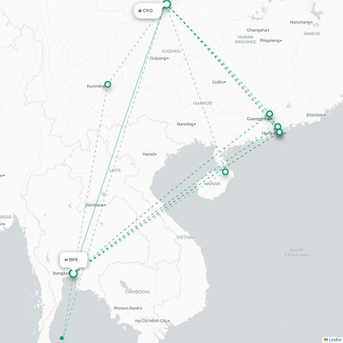 Mapa lotu bezpośredniego Bangkok – Chongqing