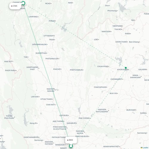 Mapa lotu bezpośredniego Bangkok – Chiang Mai