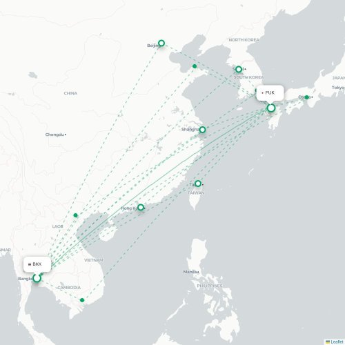 Mapa lotu bezpośredniego Bangkok – Fukuoka