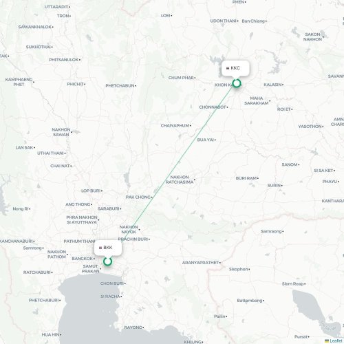 Mapa lotu bezpośredniego Bangkok – Khon Kaen