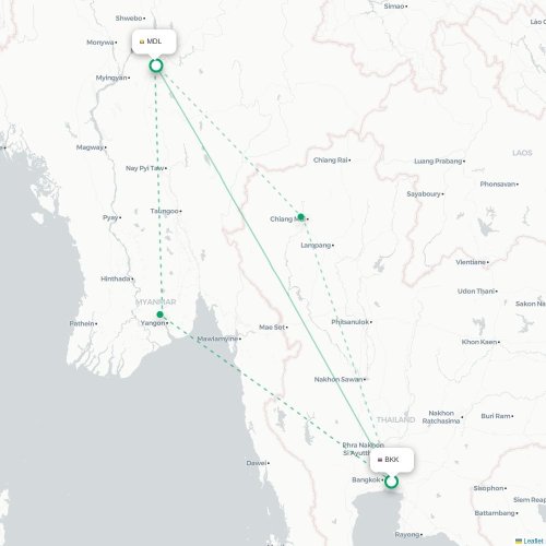 Mapa lotu bezpośredniego Bangkok – Mandalaj