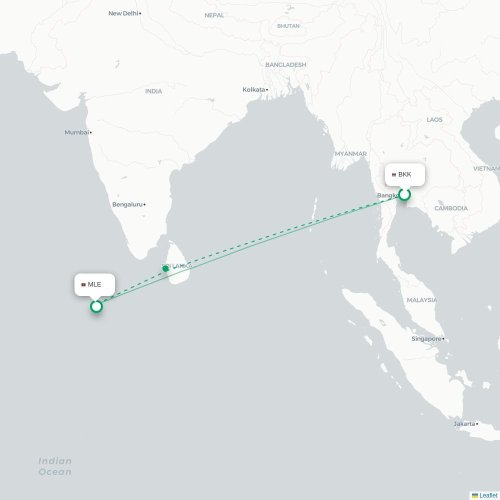 Mapa de vuelo directo Bangkok - Malé