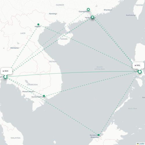 Mapa lotu bezpośredniego Bangkok – Manila