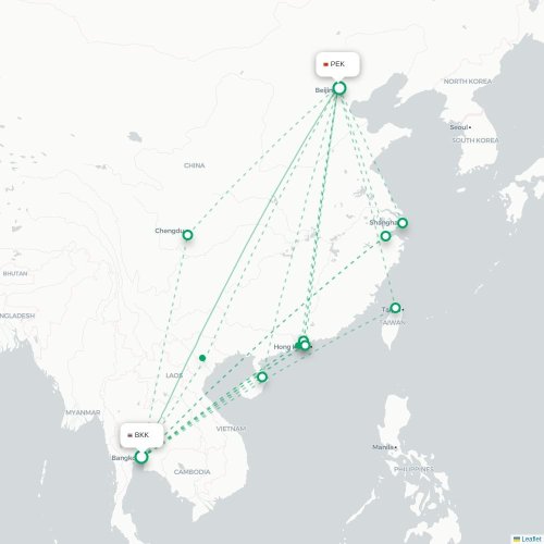 Mapa lotu bezpośredniego Bangkok – Pekin