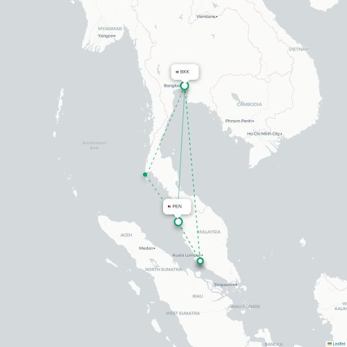 Mapa de vuelo directo Bangkok - Penang