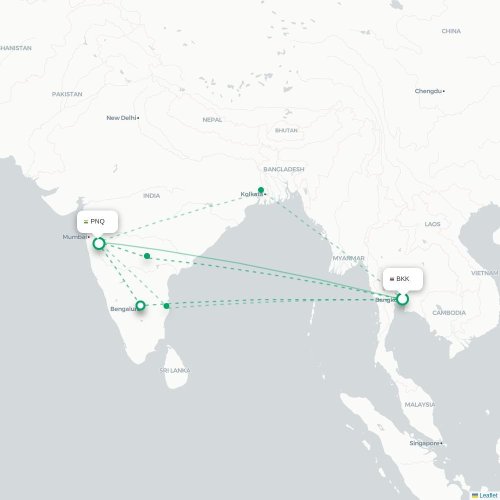 Bangkok – Pune suoran lennon kartta