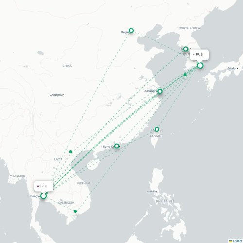 Mapa lotu bezpośredniego Bangkok – Pusan