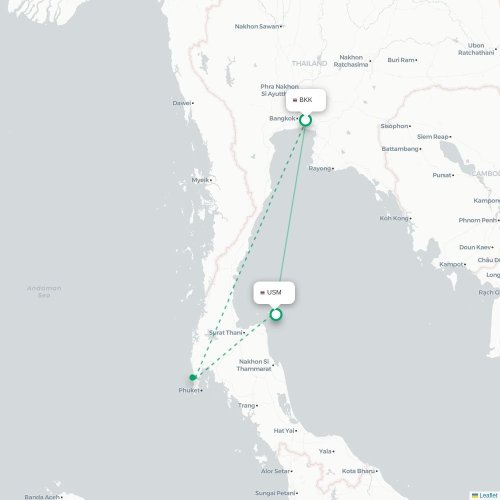 Mapa lotu bezpośredniego Bangkok – Ko Samui