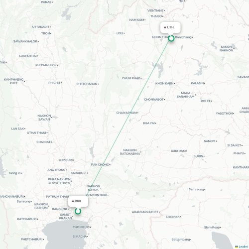 Mapa lotu bezpośredniego Bangkok – Udon Thani