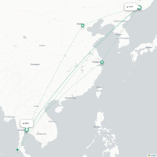 Mapa de vuelo directo Bangkok - Vladivostok