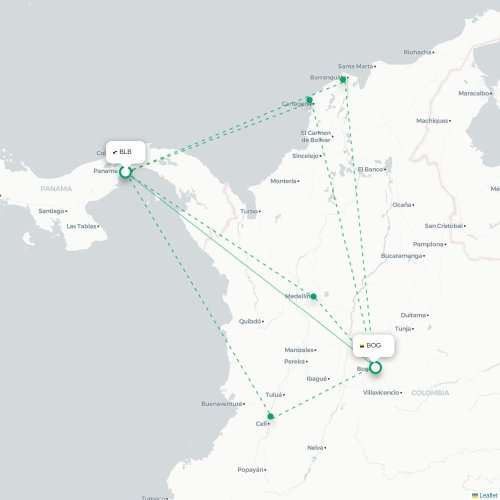 Mapa de vuelo directo Ciudad de Panamá - Bogotá