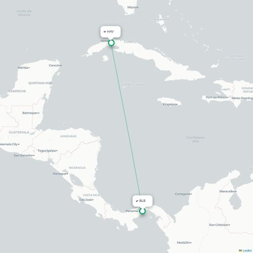 Mapa de vuelo directo Ciudad de Panamá - La Habana