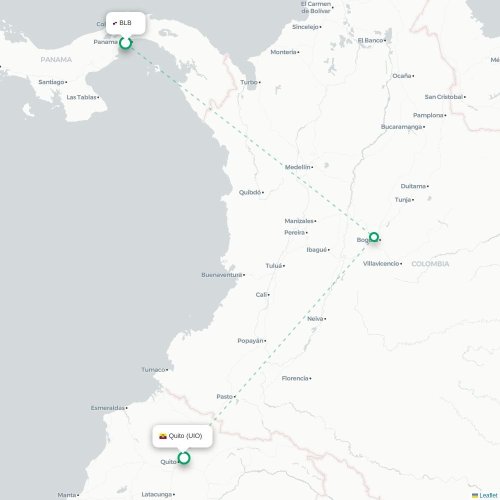 Mapa de vuelo directo Ciudad de Panamá - Quito
