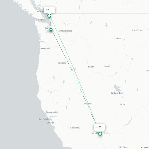 Mapa lotu bezpośredniego Bellingham – Las Vegas