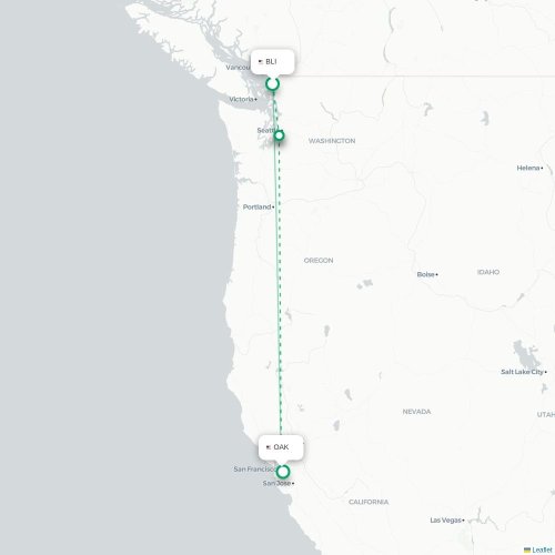Mapa lotu bezpośredniego Bellingham – Oakland