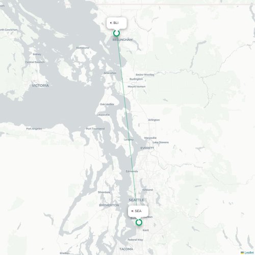 Mapa lotu bezpośredniego Bellingham – Seattle