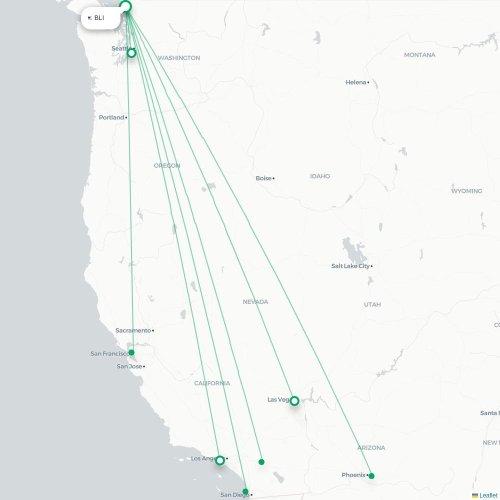 Mapa lotu bezpośredniego Bellingham – Palm Springs