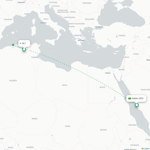 Mapa lotu bezpośredniego Batina – Dżudda