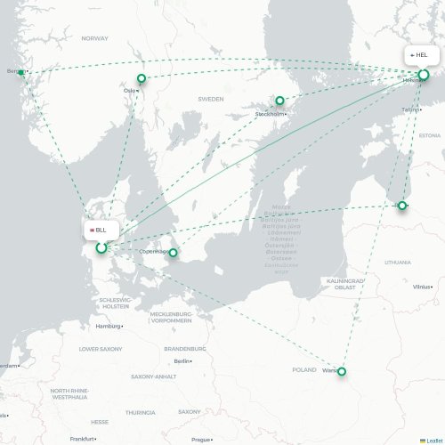 Billund - Helsinki kaart van rechtstreekse vlucht