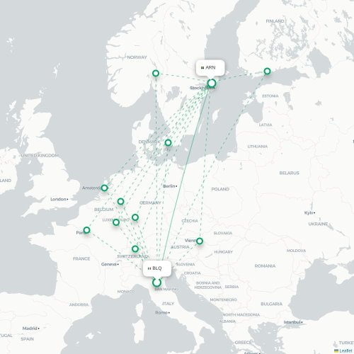 Mapa de vuelo directo Bolonia - Estocolmo