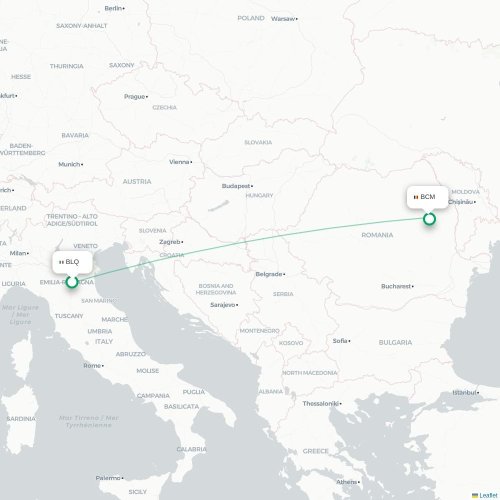 Mapa lotu bezpośredniego Bolonia – Bacău