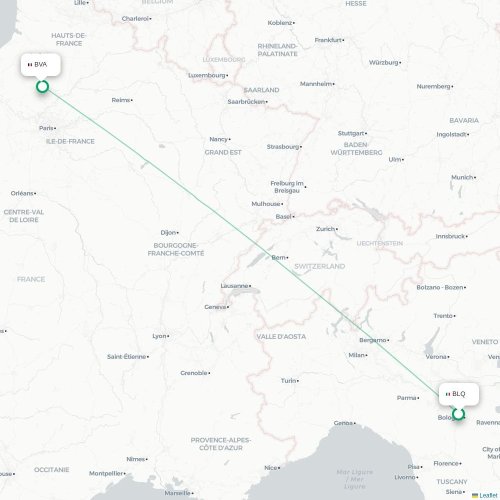 Mapa lotu bezpośredniego Bolonia – Paryż