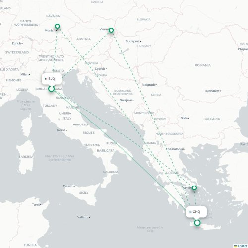 Mapa de vuelo directo Bolonia - La Canea
