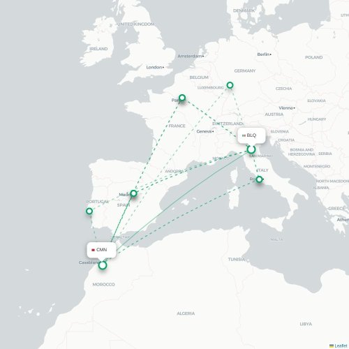 Mapa lotu bezpośredniego Bolonia – Casablanca