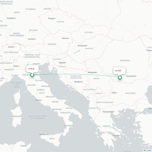 Mapa de vuelo directo Bolonia - Craiova