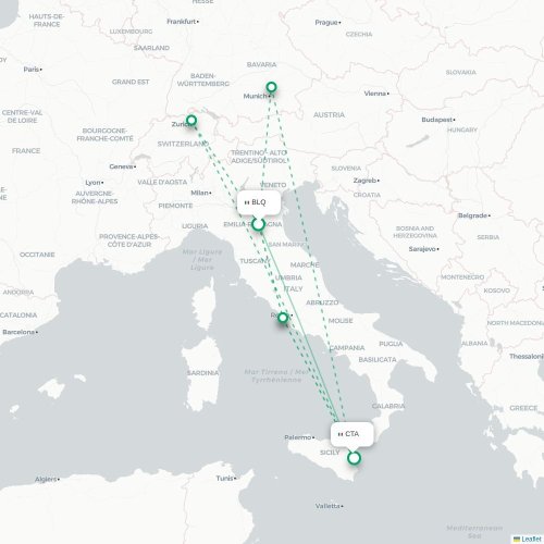Mapa lotu bezpośredniego Bolonia – Katania