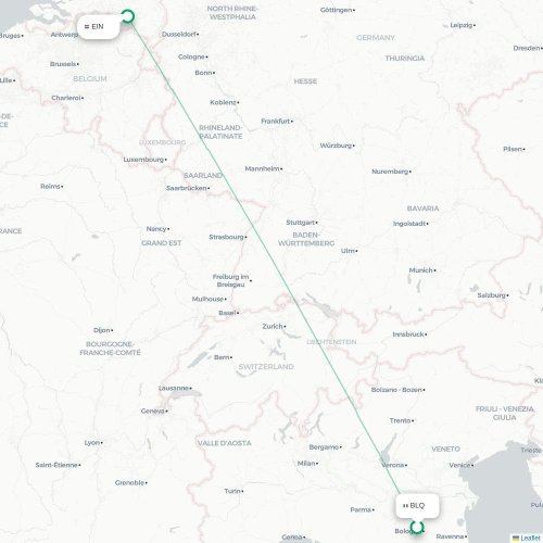 Mapa lotu bezpośredniego Bolonia – Eindhoven