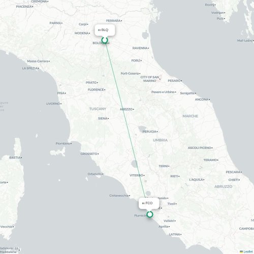Mapa lotu bezpośredniego Bolonia – Rzym